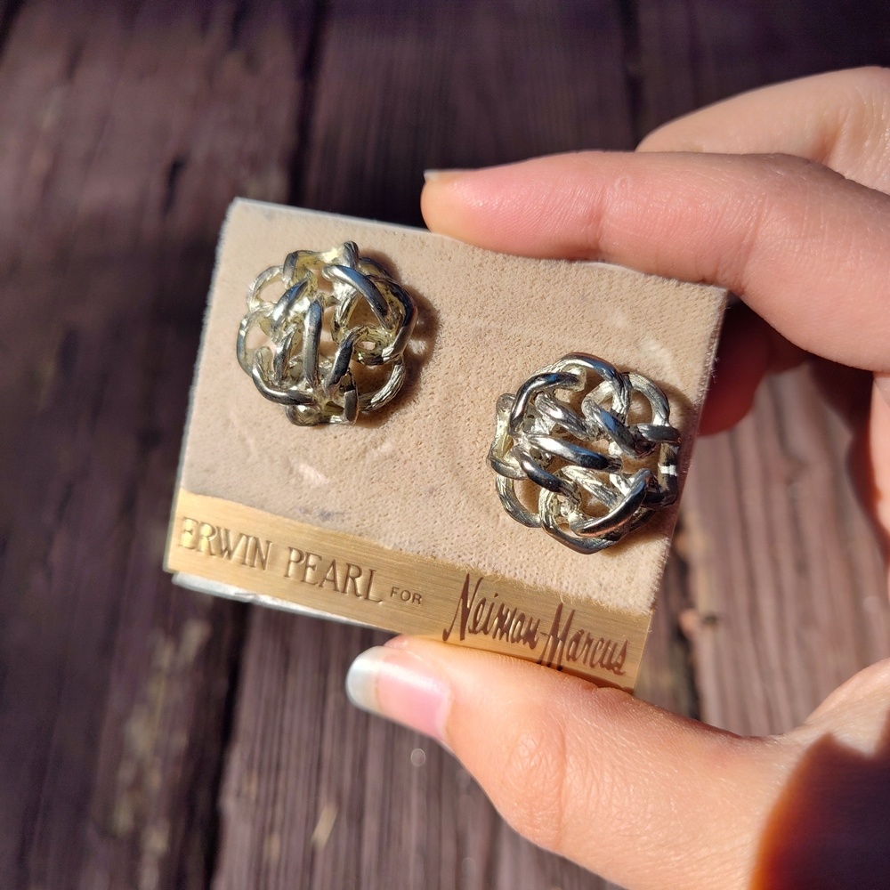 Vintage Erwin Pearl Silver Knot Earrings
